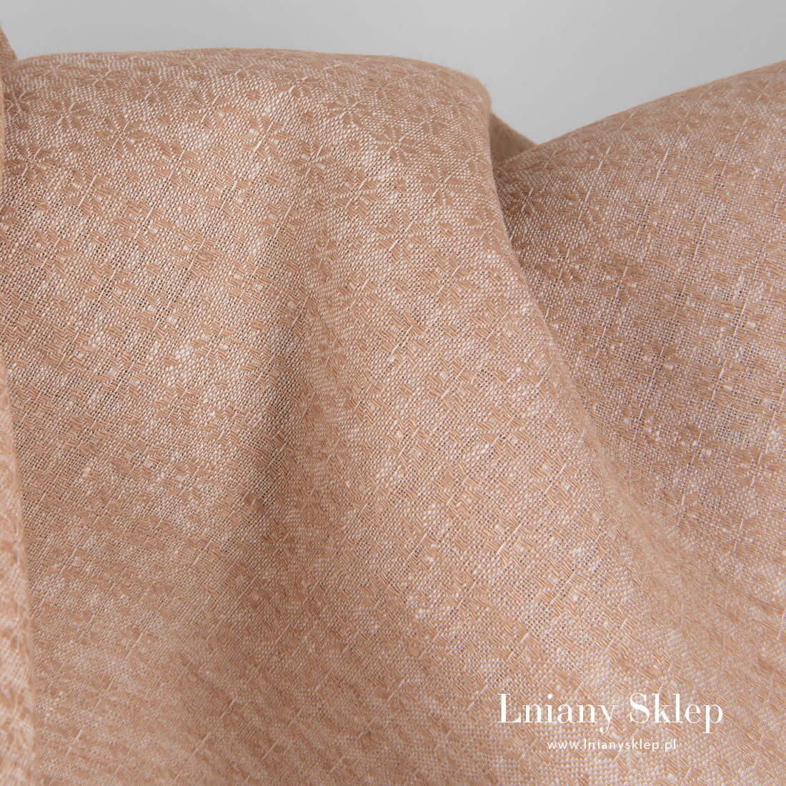 Żakardowy brązowo - biały len.