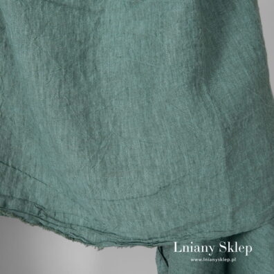 Zielony o niebieskim odcieniu prany szeroki len 100%.