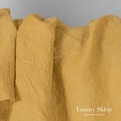 Żółty - musztardowy prany szeroki len.