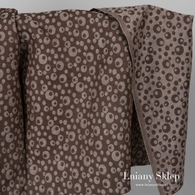 Żakardowy brązowy len w bąbelki.