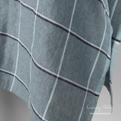 Zielona tkanina w kratkę. Dekatyzowany len.
