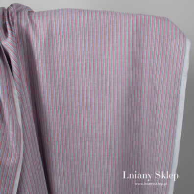Tkanina w różowe i niebieskie paski.