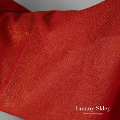 Czerwono - złota tkanina. Len z bawełną.