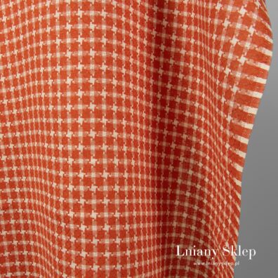 Drobna biała krateczka na mlecznobiałym tle. Len 100%.