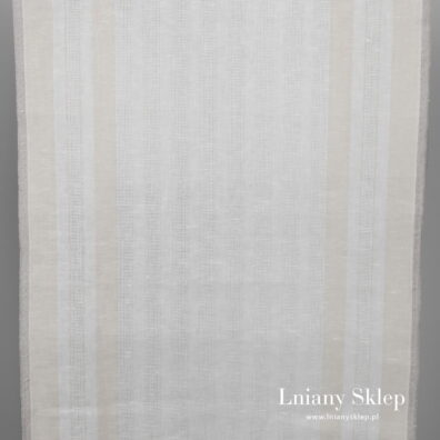 Jasny len ścierkowy w ażurowe pasy.