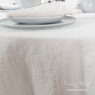 Lniano - bawełniany okrągły biały obrus.