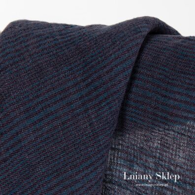 Ciemne fioletowe i jaskrawe niebieskie paski. Prany len.