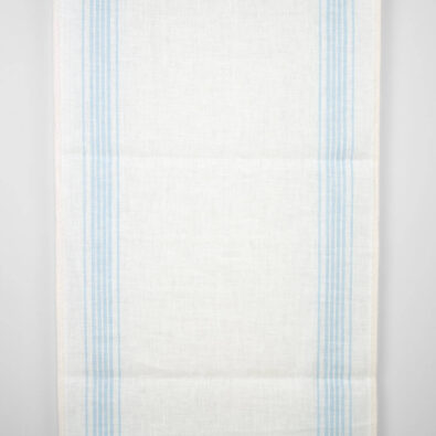 Biały gładki len ścierkowy w pastelowe niebieskie paski