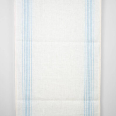 Biały gładki len ścierkowy w pastelowe niebieskie paski