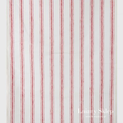 Biały gładki len ścierkowy w paski czerwone.