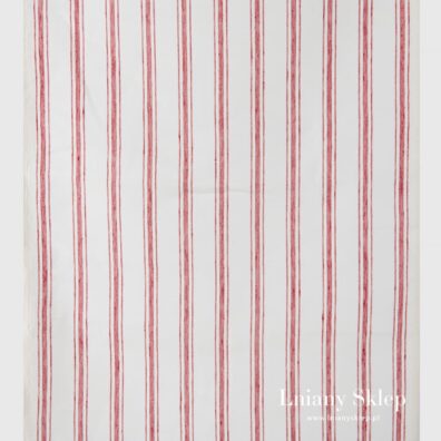 Biały gładki len ścierkowy w paski czerwone.