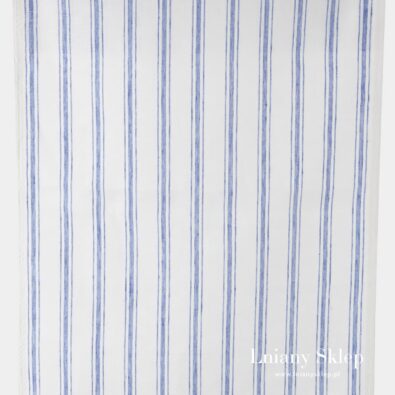 Biały gładki len ścierkowy w paski niebieskie.
