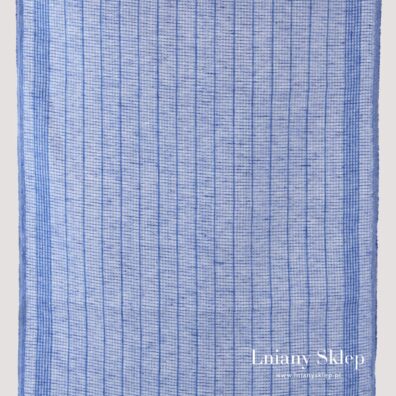 Niebieski waflowy len ścierkowy w paski.