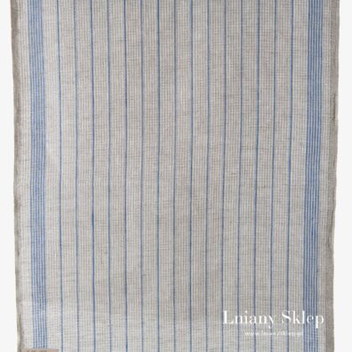 Szary waflowy len ścierkowy w niebieskie paski.