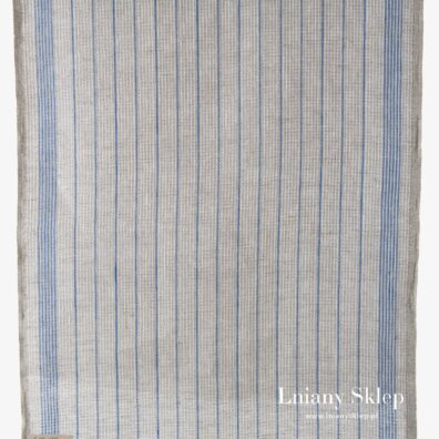 Szary waflowy len ścierkowy w niebieskie paski.