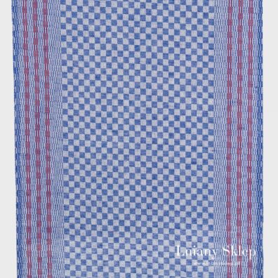 Ścierkowa w niebieską kratkę tkanina.