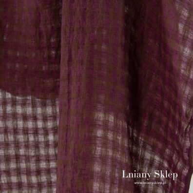 Bordo - brązowy len w przeźroczystą kratkę.