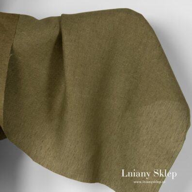 Khaki tkanina lniana w drobny wzorek.