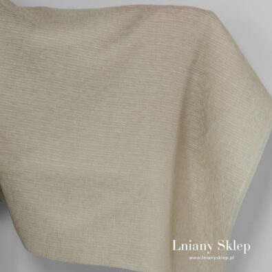 Piaskowa tkanina lniana w nieregularne paski.