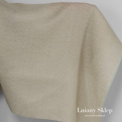 Piaskowa tkanina lniana w nieregularne paski.