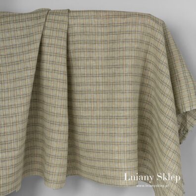 Tkanina lniana w zielone okienka.