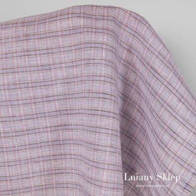 Fioletowa w krateczkę tkanina lniana.