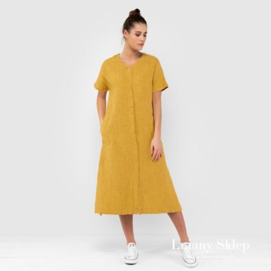 SUkienka z pranego żółtego lnu.
