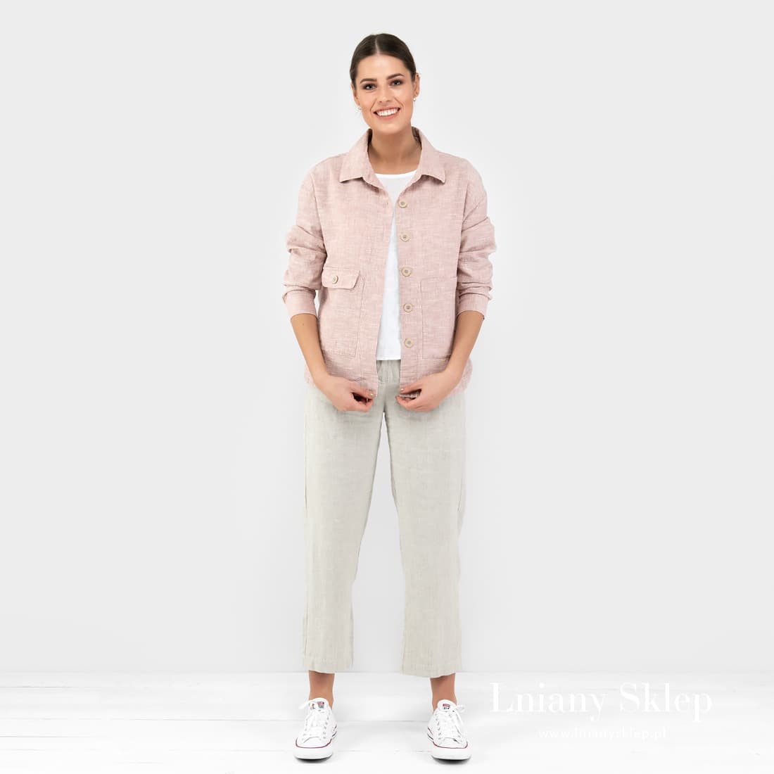 Damski żakiet z pranego lnu z domieszką bawełny..