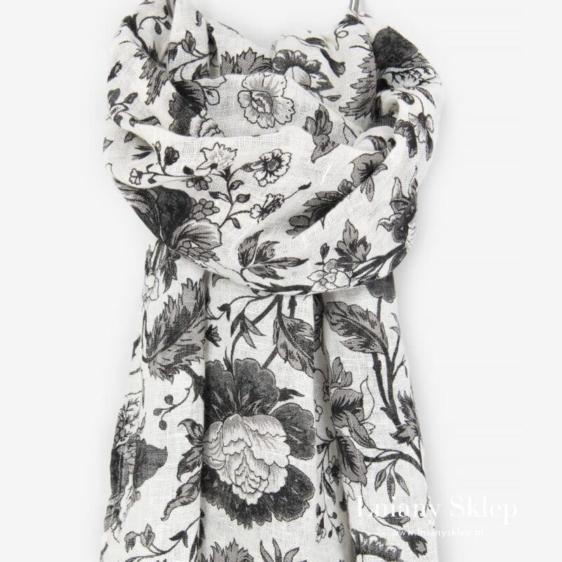 GARDENIA szalik w czarne kwiaty.