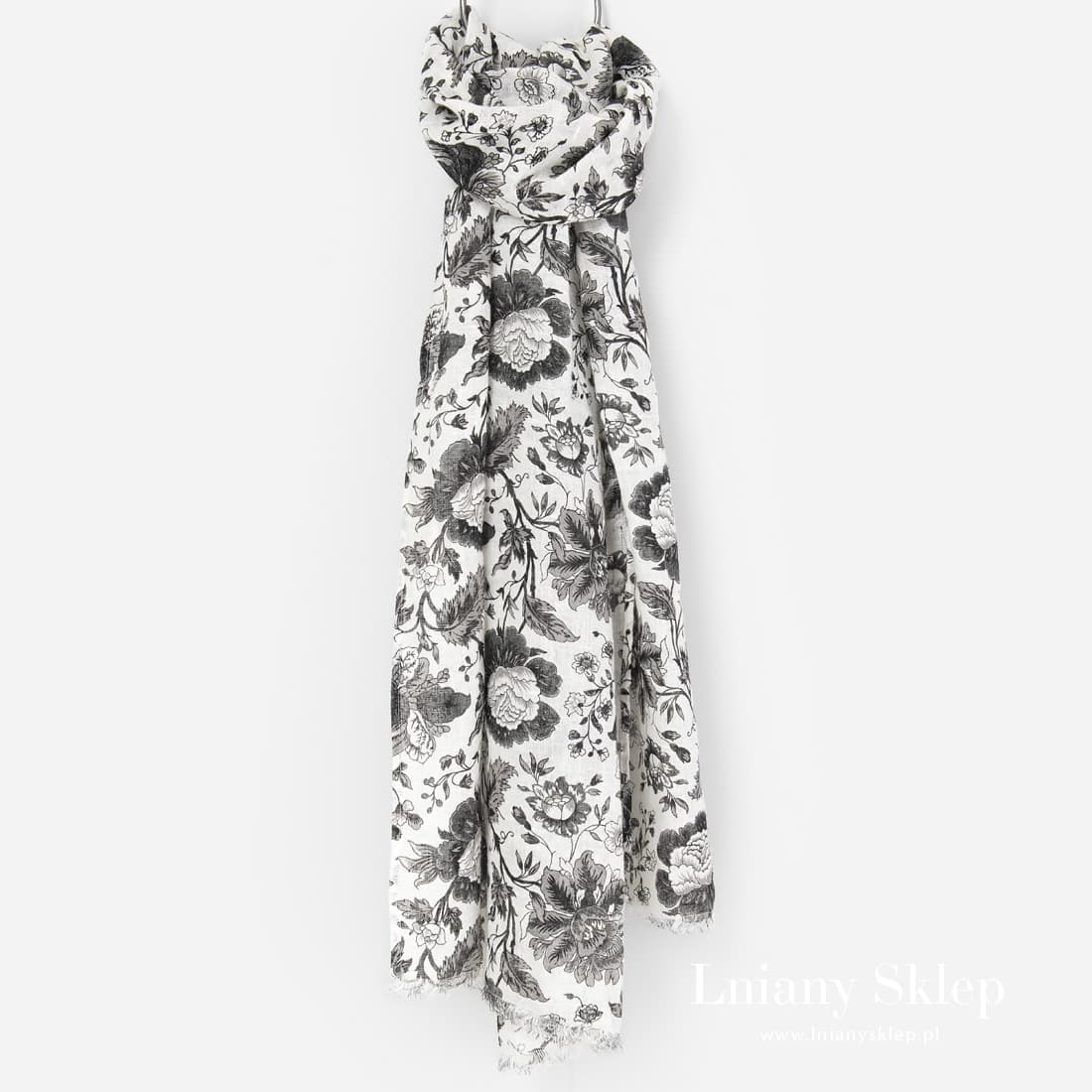 Czarno - biały szalik lniany.