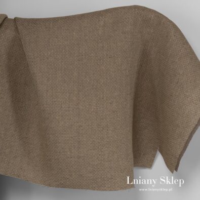 Brązowy len w drobny wzorek.