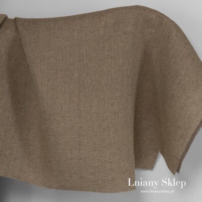Brązowy len w drobny wzorek.