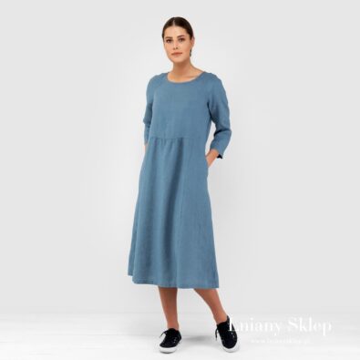 DELFINA błękitna sukienka lniana.