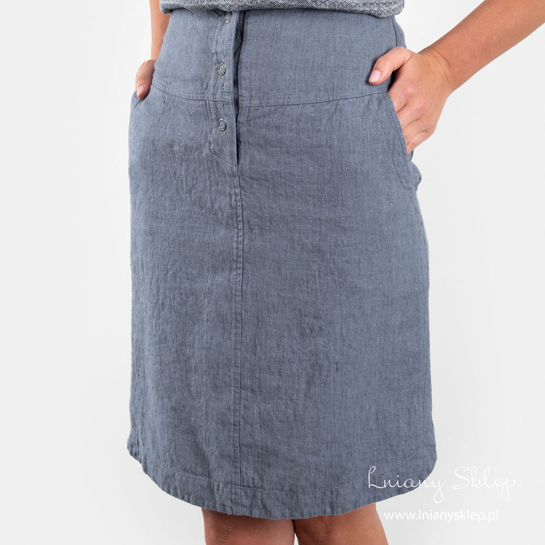 MINIS niebieska spódnica lniana.
