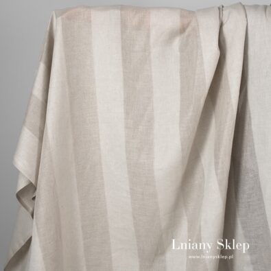 Tkanina szara w prześwitujące paski len z bawełną.