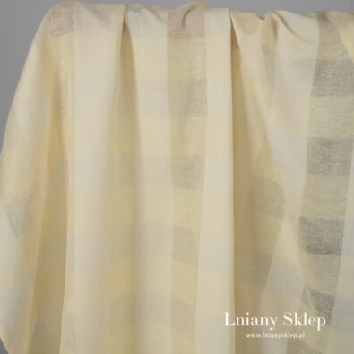 Tkanina żółta w prześwitujące paski len z bawełną.
