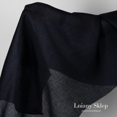 Tkanina lniana granatowa we wzorek.