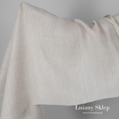 Tkanina lniana lekki beż w paski .