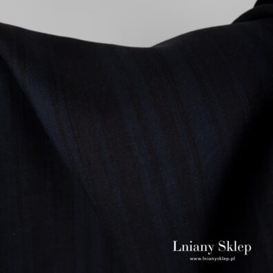 Tkanina lniana w paski granatowe i czarne.