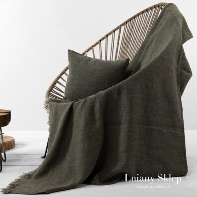 MOSSA khaki lniany pled .