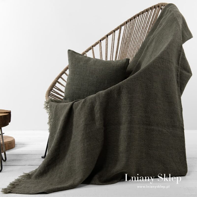 MOSSA khaki lniany pled .