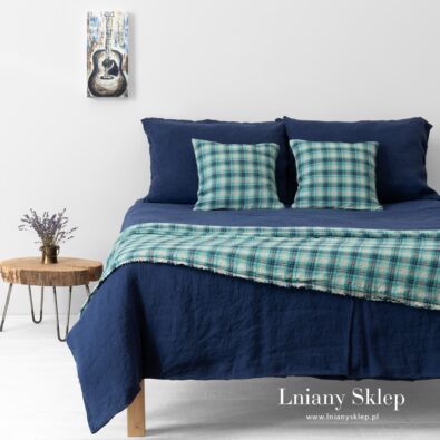 PORTOFINO granatowa lniana pościel.