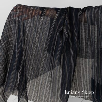 Przeźroczysta tkanina granatowa w paski.