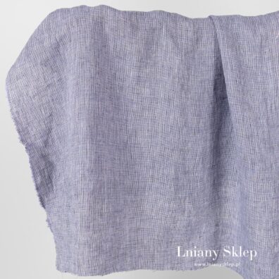 Prana tkanina lniana w drobniutką fioletową krateczkę.