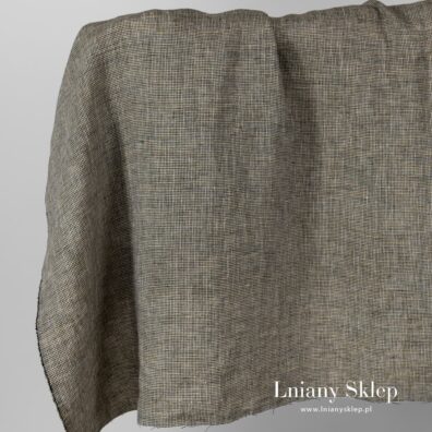 Prana tkanina lniana w drobniutką żółtą krateczkę.