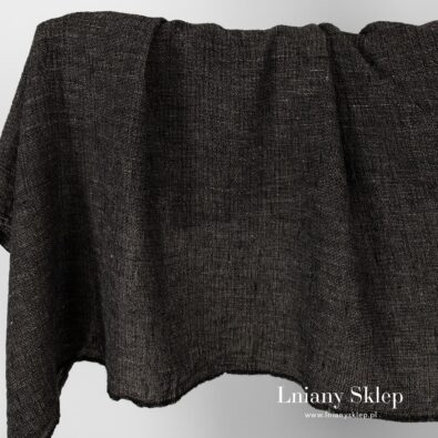 Tkanina prana lniana czarna w szare kreseczki.