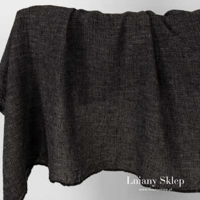 Tkanina prana lniana czarna w szare kreseczki.