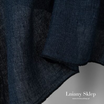 Tkanina granatowa prana. Len 100%.