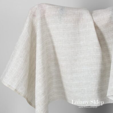 Tkanina lniana w szare poziomo biegnące paski .