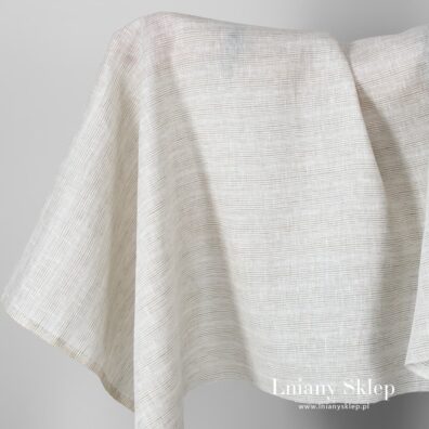 Tkanina lniana w szare poziomo biegnące paski .